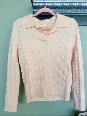 🤍Muted Peachy Pink🤍Women's Cable Knit Polo Sweater